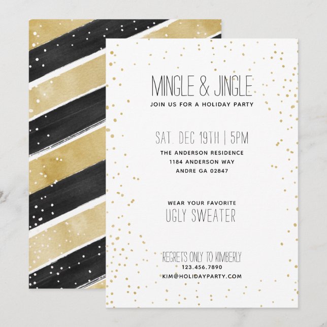 Invitation Fête de Noël Black & Gold (Devant / Derrière)