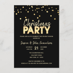 Invitation Fête de NOËL Black Gold tendance personnalisée