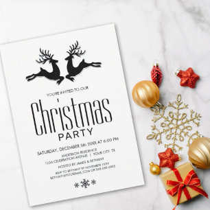 Invitation Fête de Noël Black White Deer