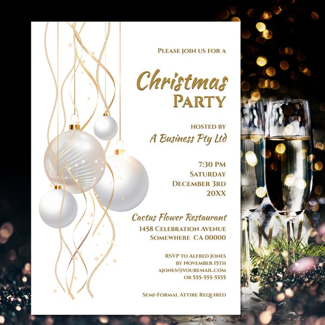 Invitation Fête de Noël Black White et Gold (Créateur téléchargé)