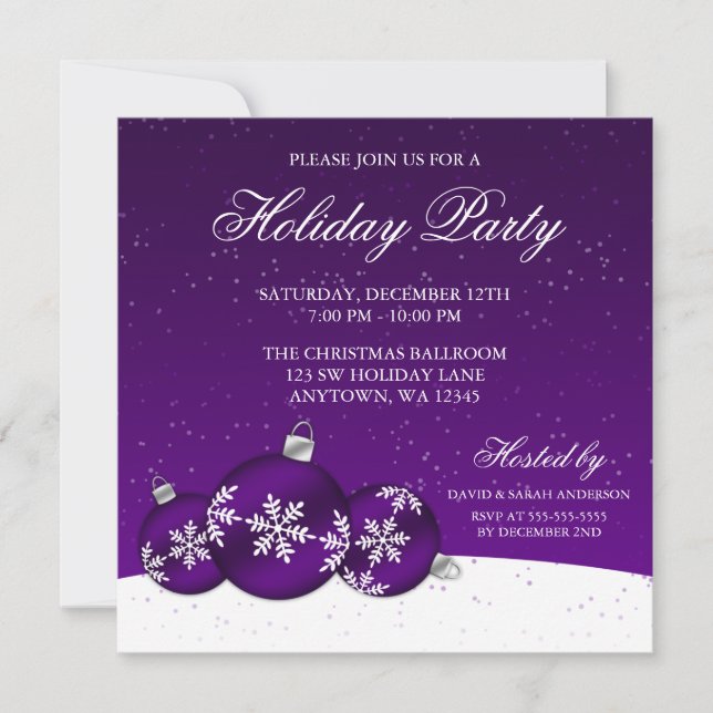 Invitation Fête de Noël blanc et violet (Devant)