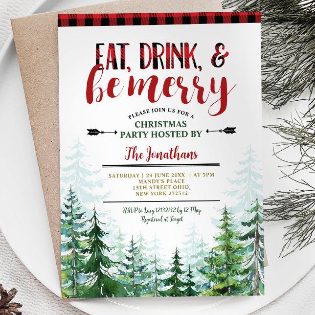 Invitation Fête de Noël Blanc Manger, Boire et être Joyeux (Créateur téléchargé)
