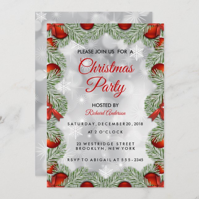 Invitation Fête de Noël blanche moderne (Devant / Derrière)