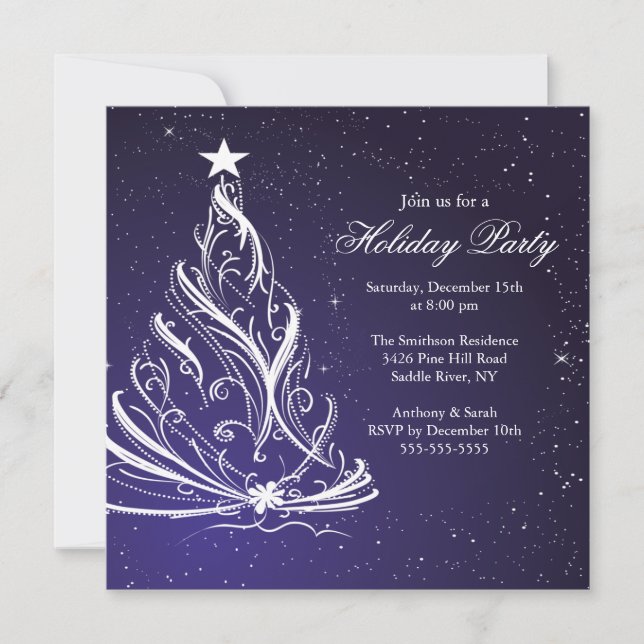 Invitation Fête de Noël bleu et blanc moderne (Devant)