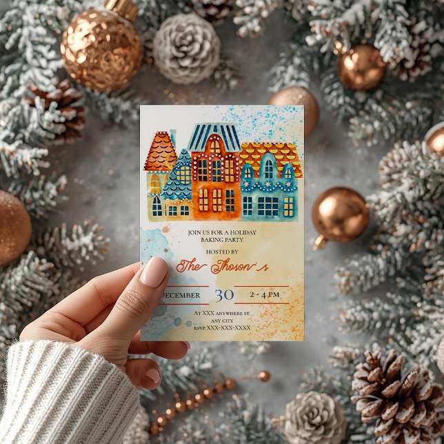 Invitation Fête de Noël Bleu et Orange (Créateur téléchargé)