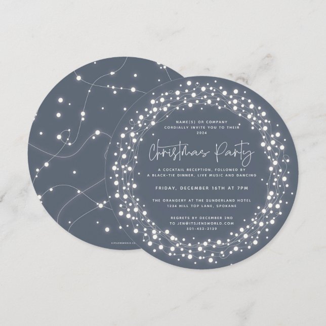 Invitation Fête de Noël Bleu Rond (Devant / Derrière)
