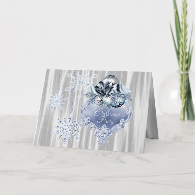 Invitation Fête de Noël Blue Snowflake (Devant)