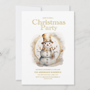 Invitation Fête de Noël Bonhomme de Neige Or Vintage Blanc