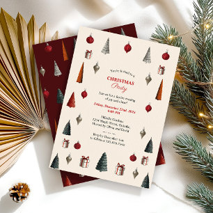 Invitation Fête de Noël bordeaux et beige rétro