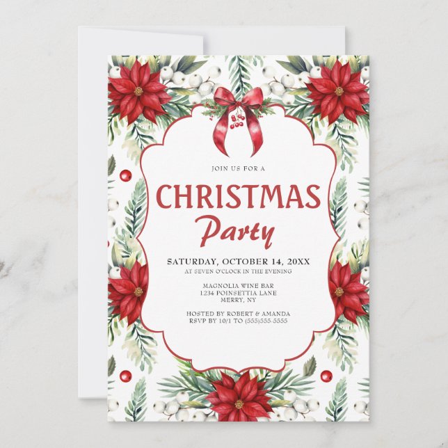 Invitation Fête de Noël botanique de Poinsettia (Devant)