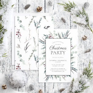 Invitation Fête de Noël botanique d'hiver noir rustique