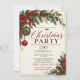 Invitation Fête de Noël botanique élégante au bureau
