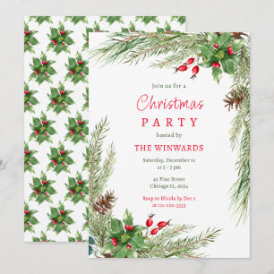 Invitation Fête de Noël Branches de Pin et Baies
