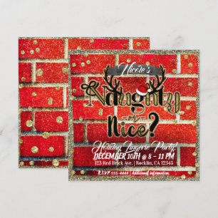 Invitation Fête de Noël Brique Rouge et Paillettes Méchant ou