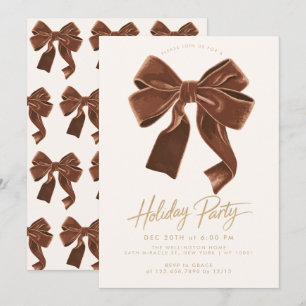 Invitation Fête de Noël Brown Neutre Velvet Bow