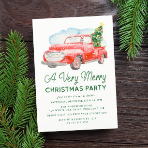 Invitation Fête de Noël Camionnette Rétro Aquarelle