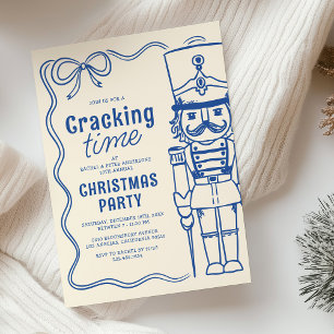 Invitation Fête de Noël Casse-Noisette Bleu Doodle