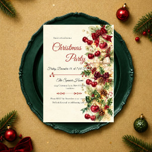 Invitation Fête de Noël Cerise Romantique