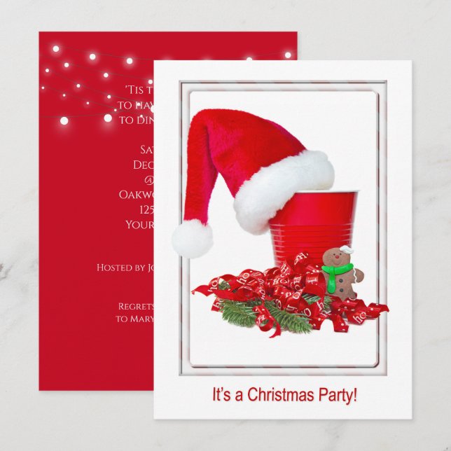 Invitation Fête de Noël chapeau de Père Noël (Devant / Derrière)