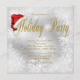 Invitation Fête de Noël Chapeau de Père Noël Flocon de Neige