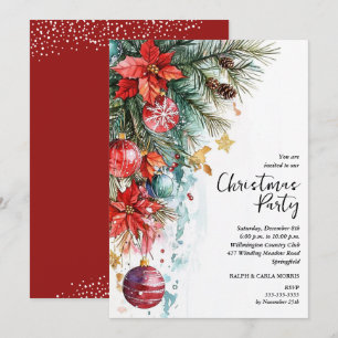 Invitation Fête de Noël chic au poinsettia