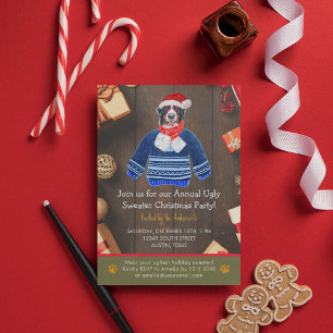Invitation Fête de Noël Chien Bernois Sweater Horrible Party