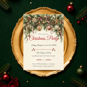 Invitation Fête de Noël Classique aux Verdures Éternelles