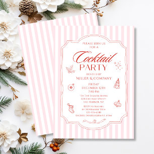 Invitation Fête de Noël Cocktail d'Entreprise Rayures Roses