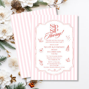 Invitation Fête de Noël Cocktail d'entreprise Rayures Roses