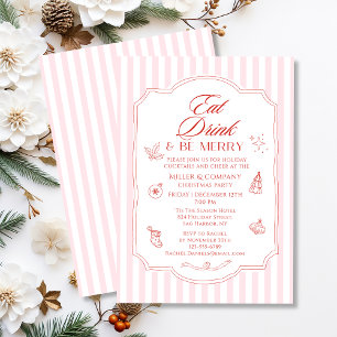 Invitation Fête de Noël Cocktail d'entreprise Rayures Roses