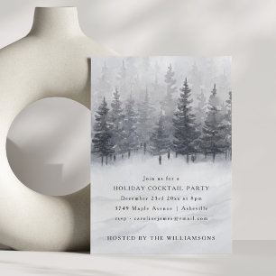Invitation Fête de Noël Cocktail en forêt d'hiver Vacances