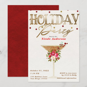 Invitation Fête de Noël Cocktail Party Or Rouge Fêtes