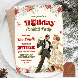 Invitation Fête de Noël Cocktail Rétro Vintage Party de Fêtes