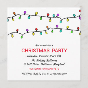 Invitation Fête de Noël colorée de lumières de Noël