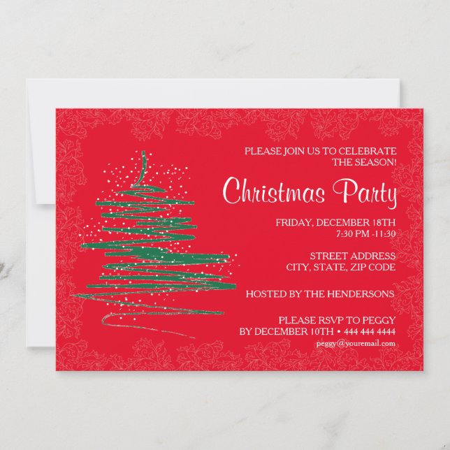 Invitation Fête de Noël contemporaine Rouge 5x7 papier (Devant)