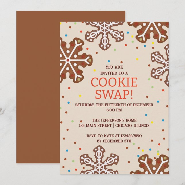 Invitation Fête de Noël Cookie Swap (Devant / Derrière)