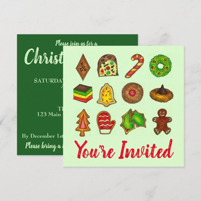 Invitation Fête de Noël Cookie Swap Holiday Open House (Devant / Derrière)