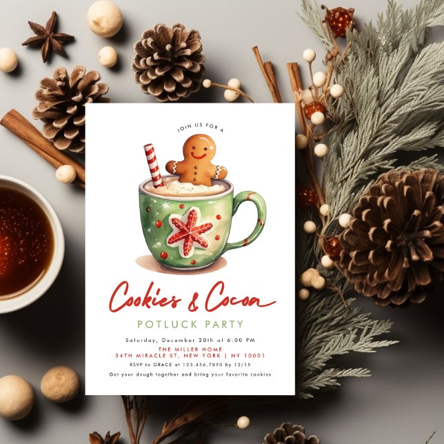 Invitation Fête de Noël Cookies & cacao (Cookies & Cocoa Christmas Party Invitation)