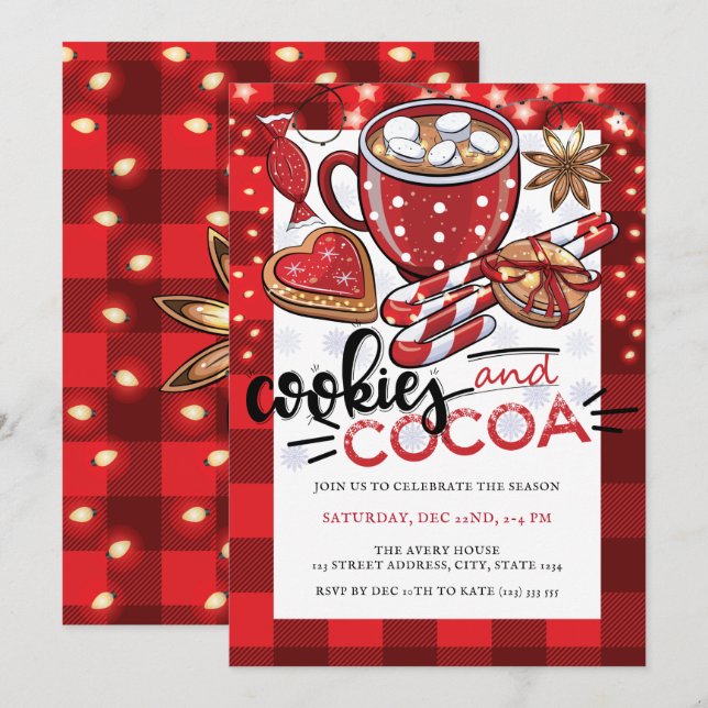 Invitation Fête de Noël Cookies et cacao (Devant / Derrière)