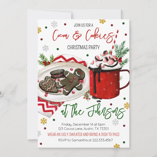 Invitation Fête de Noël Cookies et cacao (Devant)