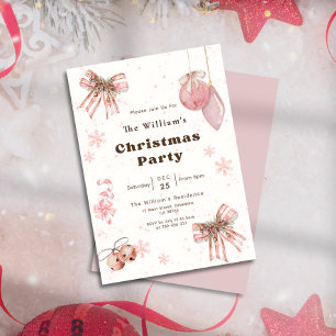 Invitation Fête de Noël Coquette Rose Pailletée Élégante
