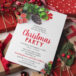 Invitation Fête de Noël Corporate Élégante Rouge