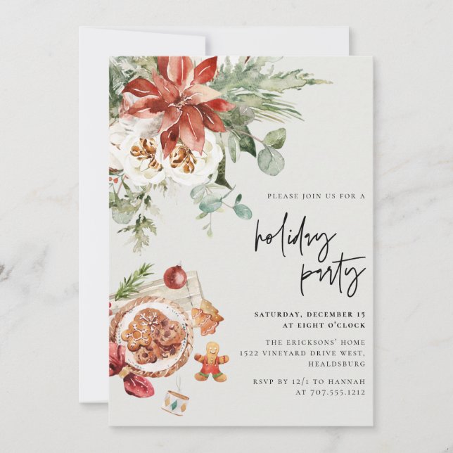 Invitation Fête de Noël Cosy Floral & Cookies (Devant)