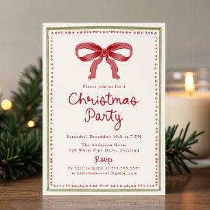 Invitation Fête de Noël Crème Arc Rouge Vintage