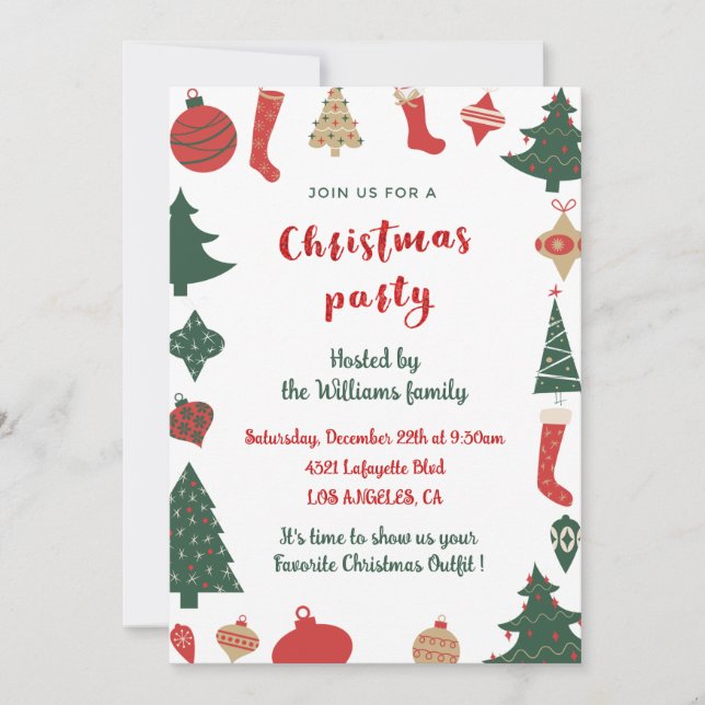 Invitation Fête de Noël Cute Trees Chaussettes (Devant)