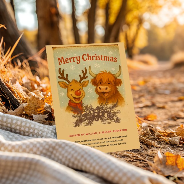 Invitation Fête de Noël d'animal Vintage rustique (Créateur téléchargé)