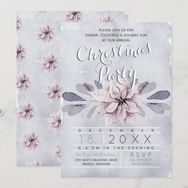 Invitation Fête de Noël d'annuaire de poinsettia d'aquarelle (Devant / Derrière)