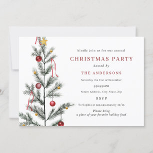 Invitation Fête de Noël d'Arbre Traditionnel Simple