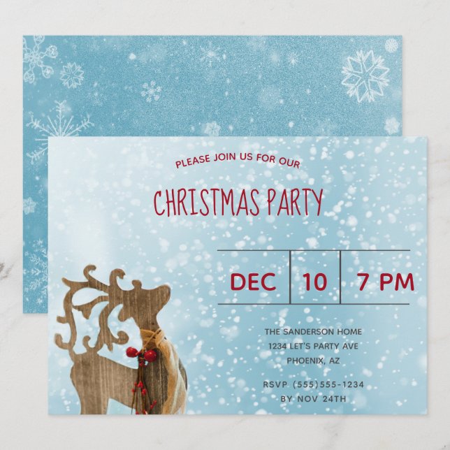 Invitation Fête de Noël de bleu du pays des merveilles (Devant / Derrière)