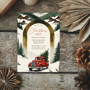 Invitation Fête de Noël de camionnette rouge vintage de campa